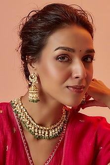 Gold Finish Kundan Polki Choker Necklace Set