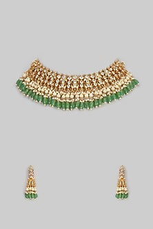 Gold Finish Kundan Polki Choker Necklace Set