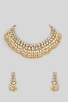 Gold Finish Kundan Polki Choker Necklace Set
