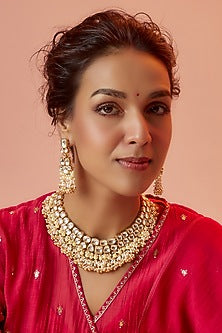 Gold Finish Kundan Polki Choker Necklace Set