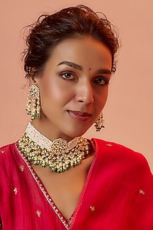 Gold Finish Kundan Polki Choker Necklace Set