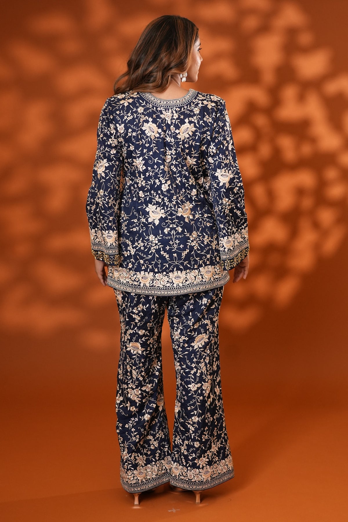 Midnight Blue Pure Silk Kundan Hand Embroidered Kurta Set