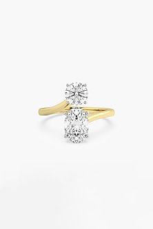14kt Yellow Gold Finish Lab Grown Round & Oval-Cut Diamond Toi Et Moi Ring