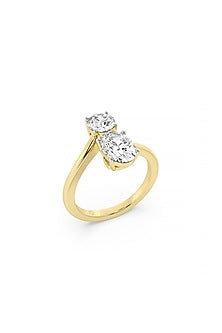 14kt Yellow Gold Finish Lab Grown Round & Oval-Cut Diamond Toi Et Moi Ring