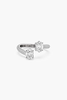 14kt White Gold Finish Lab Grown Round & Oval-Cut Diamond Toi Et Moi Ring