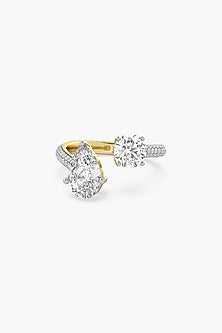 14kt Yellow Gold Finish Lab Grown Round & Pear-Cut Diamond Toi Et Moi Ring