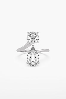 14kt White Gold Finish Lab Grown Round & Oval-Cut Diamond Toi Et Moi Ring