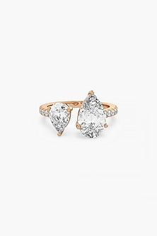 14kt Rose Gold Finish Lab Grown Round & Pear-Cut Diamond Toi Et Moi Ring