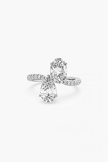 14kt White Gold Finish Lab Grown Round & Pear-Cut Diamond Toi Et Moi Ring