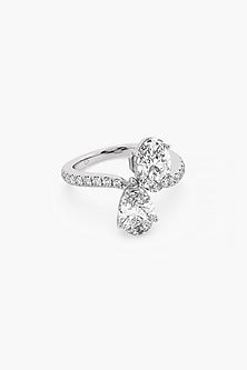 14kt White Gold Finish Lab Grown Round & Pear-Cut Diamond Toi Et Moi Ring