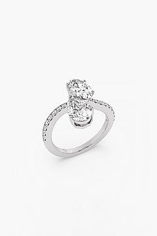 14kt White Gold Finish Lab Grown Round & Pear-Cut Diamond Toi Et Moi Ring