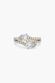 14kt Yellow Gold Finish Lab Grown Round & Pear-Cut Diamond Toi Et Moi Ring