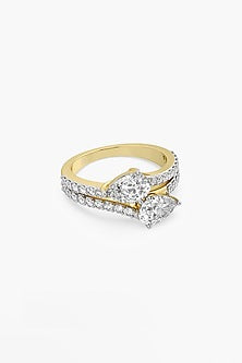 14kt Yellow Gold Finish Lab Grown Round & Pear-Cut Diamond Toi Et Moi Ring
