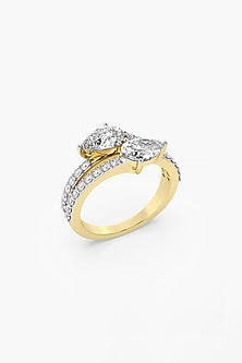 14kt Yellow Gold Finish Lab Grown Round & Pear-Cut Diamond Toi Et Moi Ring