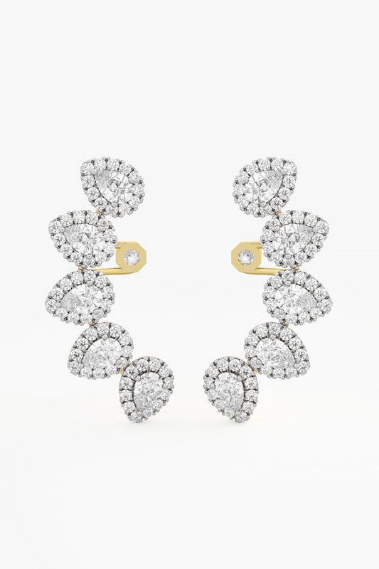 14kt Yellow Gold Finish Lab Grown Round & Pear-Cut Diamond Climber Earrings