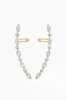 14kt Yellow Gold Finish Lab Grown Marquise & Round-Cut Diamond Climber Earrings
