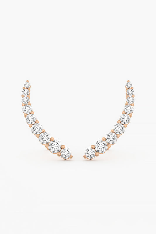 14kt Yellow Gold Finish Lab Grown Round-Cut Diamond Climber Earrings