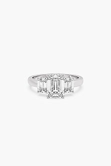 14kt White Gold Finish Lab Grown Ashth-Cut & Emerald-Cut Diamond Trio Ring