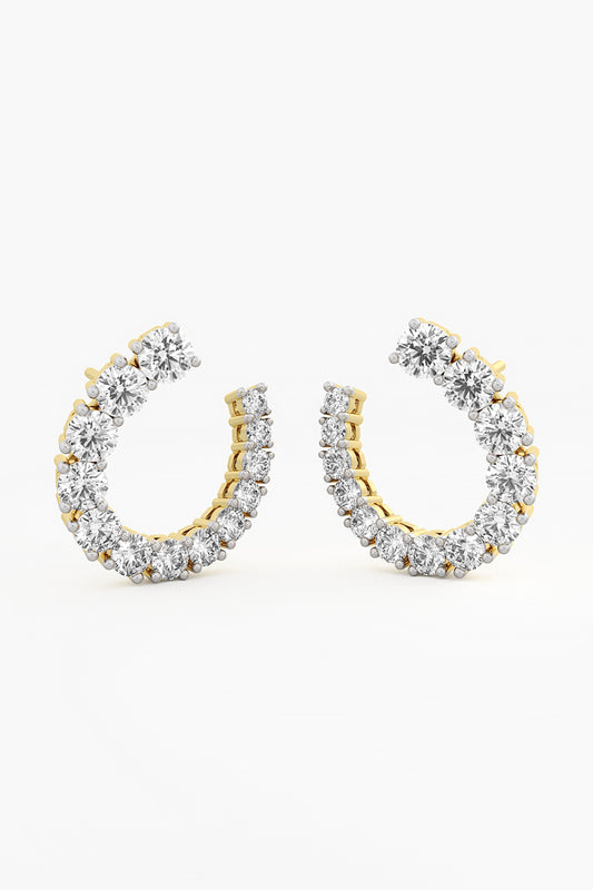14kt Yellow Gold Finish Lab Grown Round-Cut Diamond U-Shaped Earrings