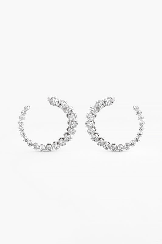 14kt White Gold Finish Lab Grown Round-Cut Diamond C-Shaped Earrings