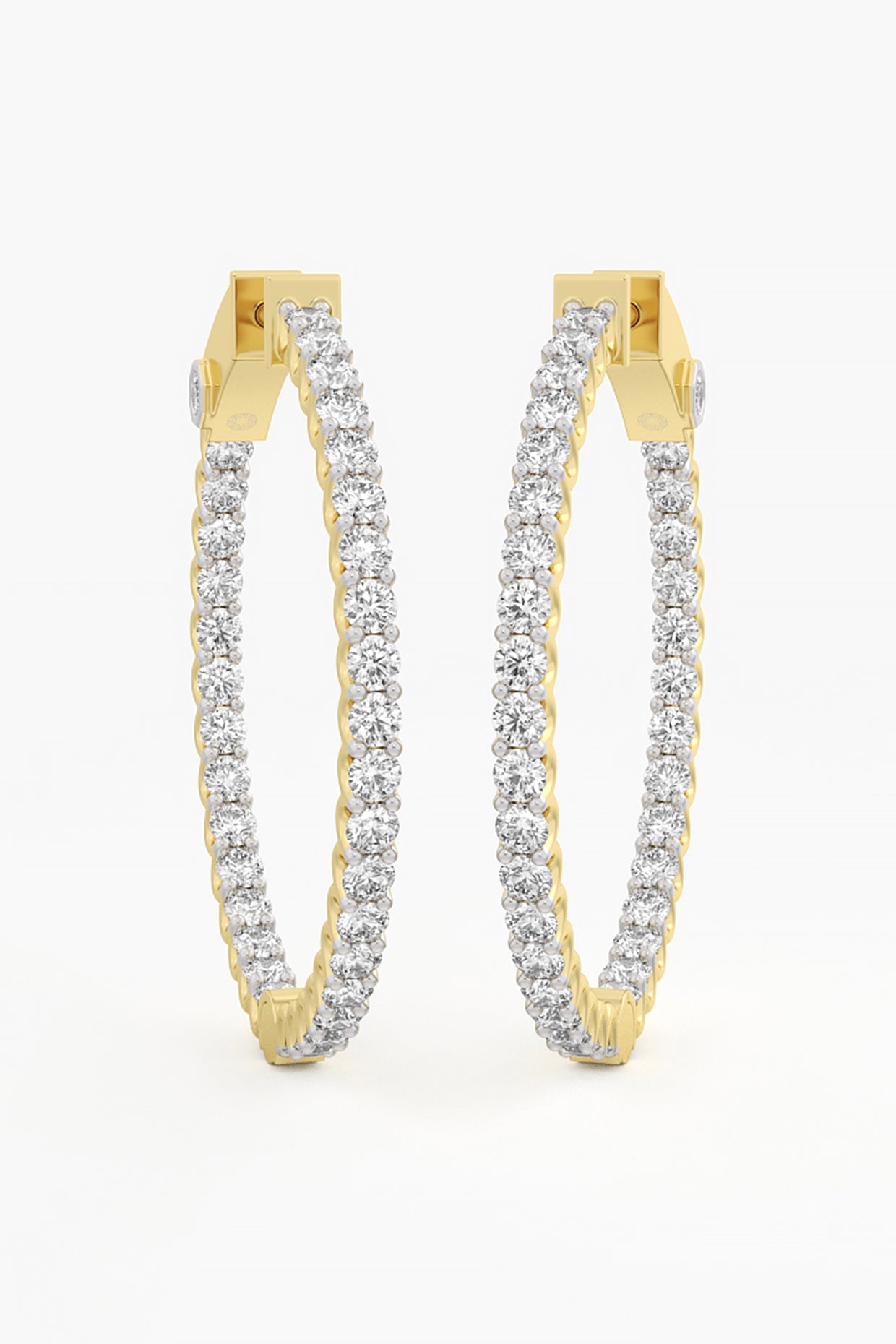 14kt Yellow Gold Finish Lab Grown Round & Ashth-Cut Diamond Hoop Earrings