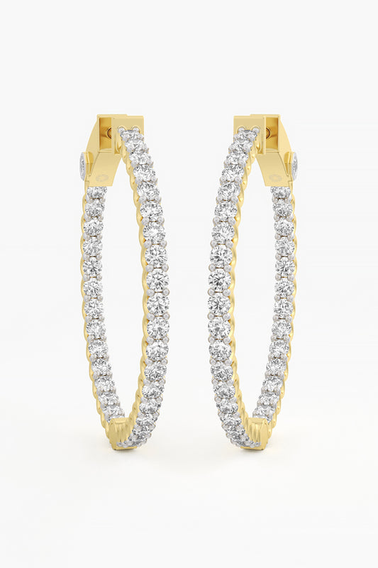 14kt Yellow Gold Finish Lab Grown Round & Ashth-Cut Diamond Hoop Earrings