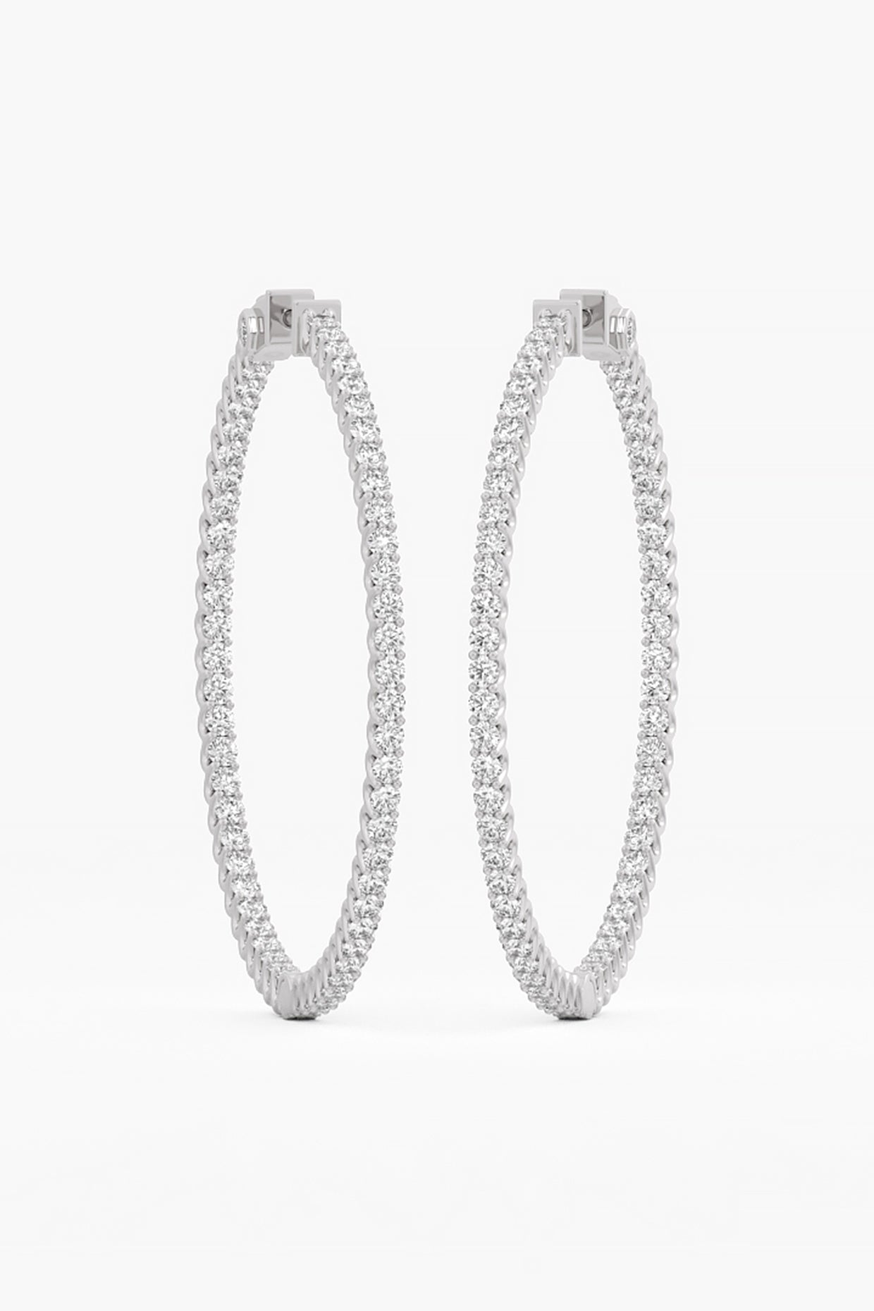 14kt White Gold Finish Lab Grown Round & Ashth-Cut Diamond Hoop Earrings