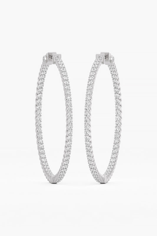 14kt White Gold Finish Lab Grown Round & Ashth-Cut Diamond Hoop Earrings