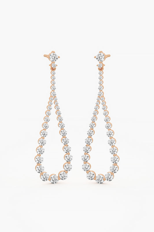 14kt Rose Gold Finish Lab Grown Round-Cut Diamond Drop Earrings