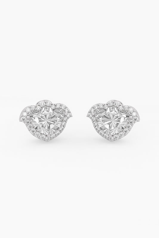14kt White Gold Finish Lab Grown Round & Tulip-Cut Diamond Stud Earrings