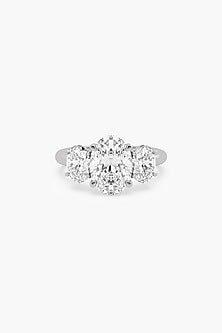 14kt White Gold Finish Lab Grown Ashth-Cut & Oval-Cut Diamond Trio Ring