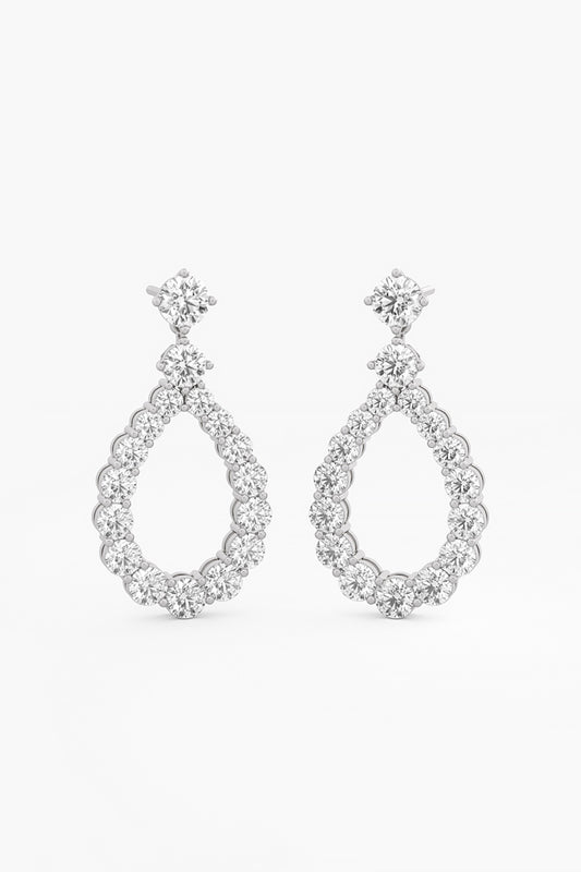14kt White Gold Finish Lab Grown Round-Cut Diamond Drop Earrings