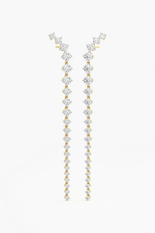 14kt Yellow Gold Finish Lab Grown Round-Cut Diamond Long Earrings