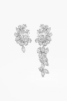 14kt White Gold Finish Lab Grown Pear & Marquise-Cut Diamond Cluster Earrings