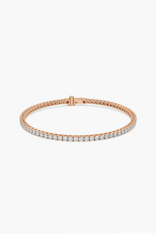 14kt Rose Gold Finish Lab Grown Round-Cut Diamond Tennis Bracelet