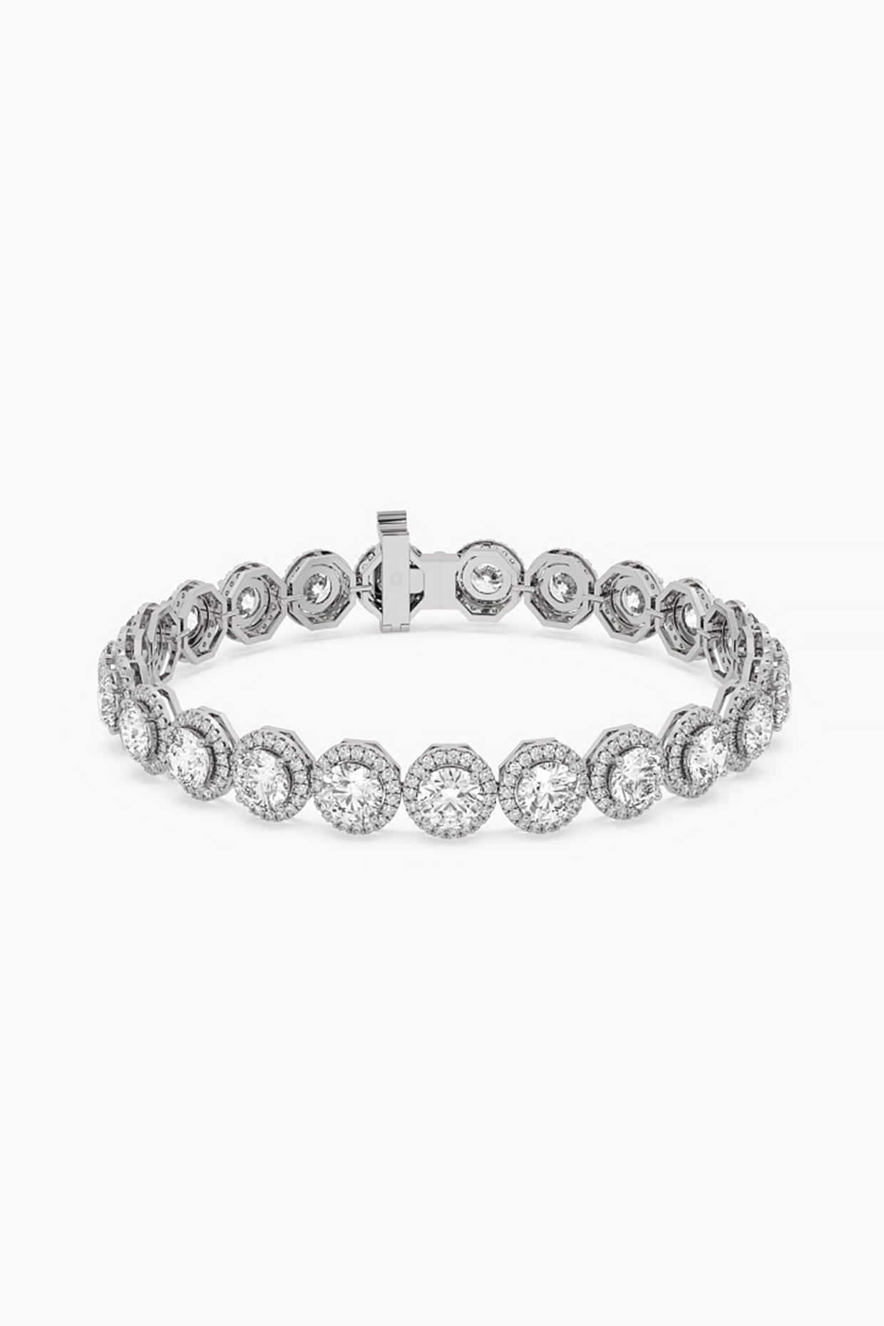 14kt White Gold Finish Lab Grown Round-Cut Diamond Halo Tennis Bracelet