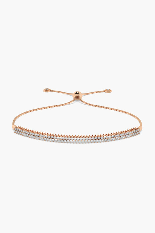 14kt Rose Gold Finish Lab Grown Round & Ashth-Cut Diamond Adjustable Bracelet