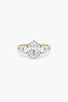 14kt Yellow Gold Finish Lab Grown Ashth-Cut & Pear-Cut Diamond Trio Ring