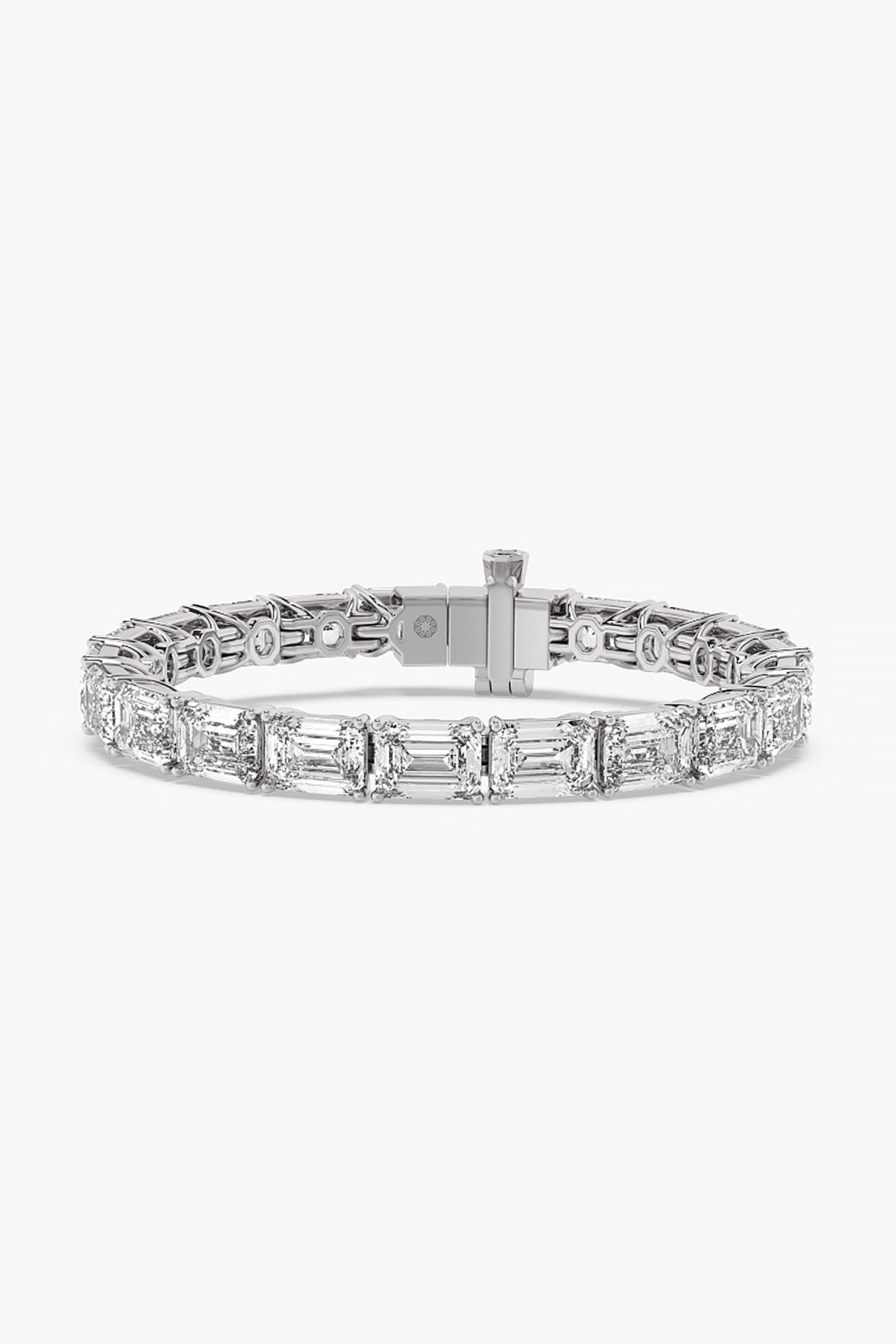 14kt White Gold Finish Lab Grown Emerald & Ashth-Cut Diamond Tennis Bracelet
