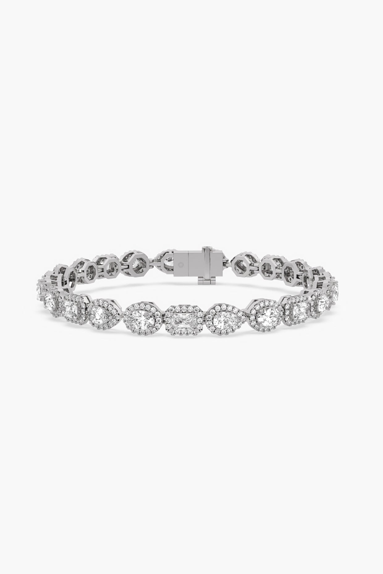 14kt White Gold Finish Lab Grown Emerald & Ashth-Cut Diamond Tennis Halo Bracelet
