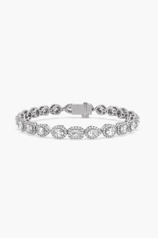 14kt White Gold Finish Lab Grown Emerald & Ashth-Cut Diamond Tennis Halo Bracelet