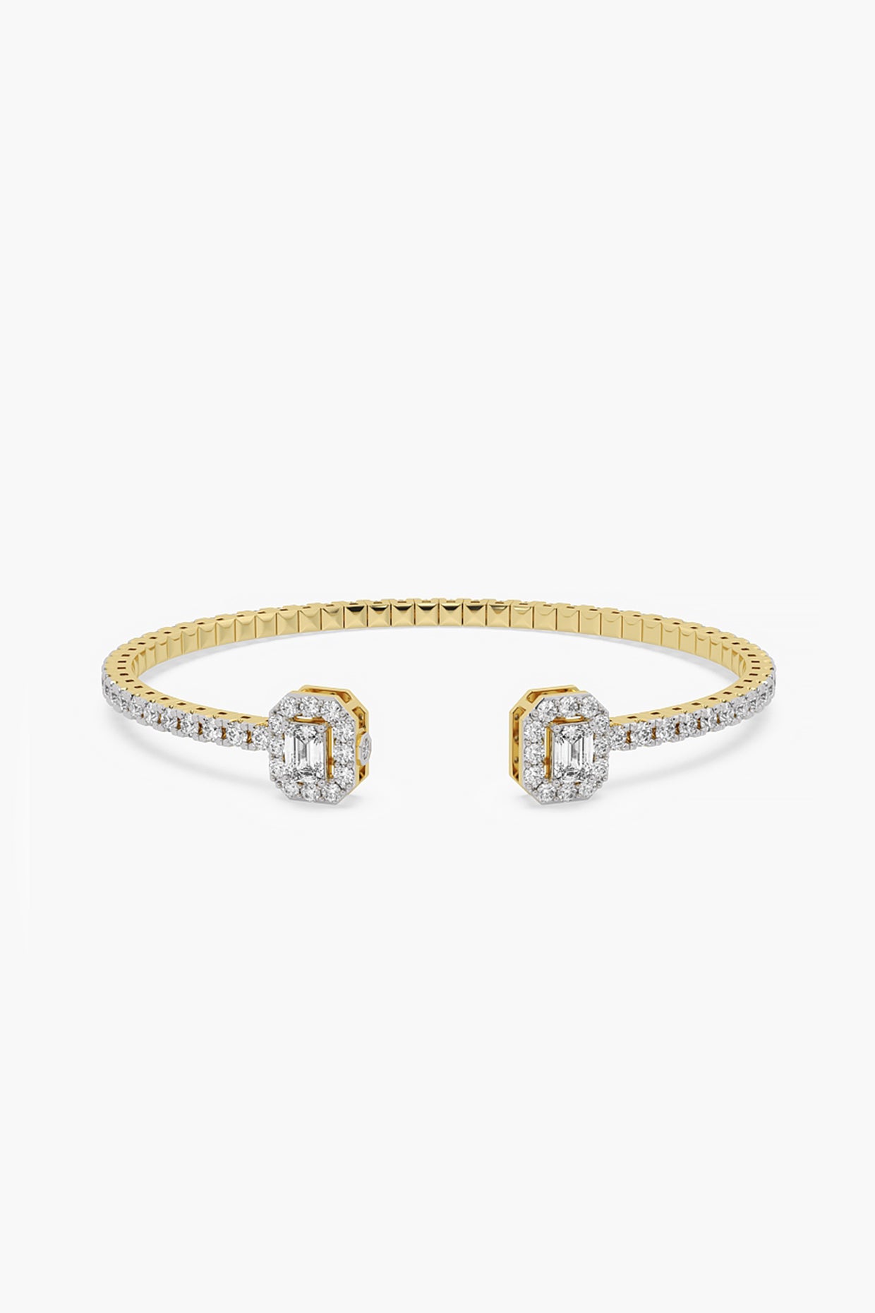 14kt Yellow Gold Finish Lab Grown Emerald & Round-Cut Diamond Halo Bangle