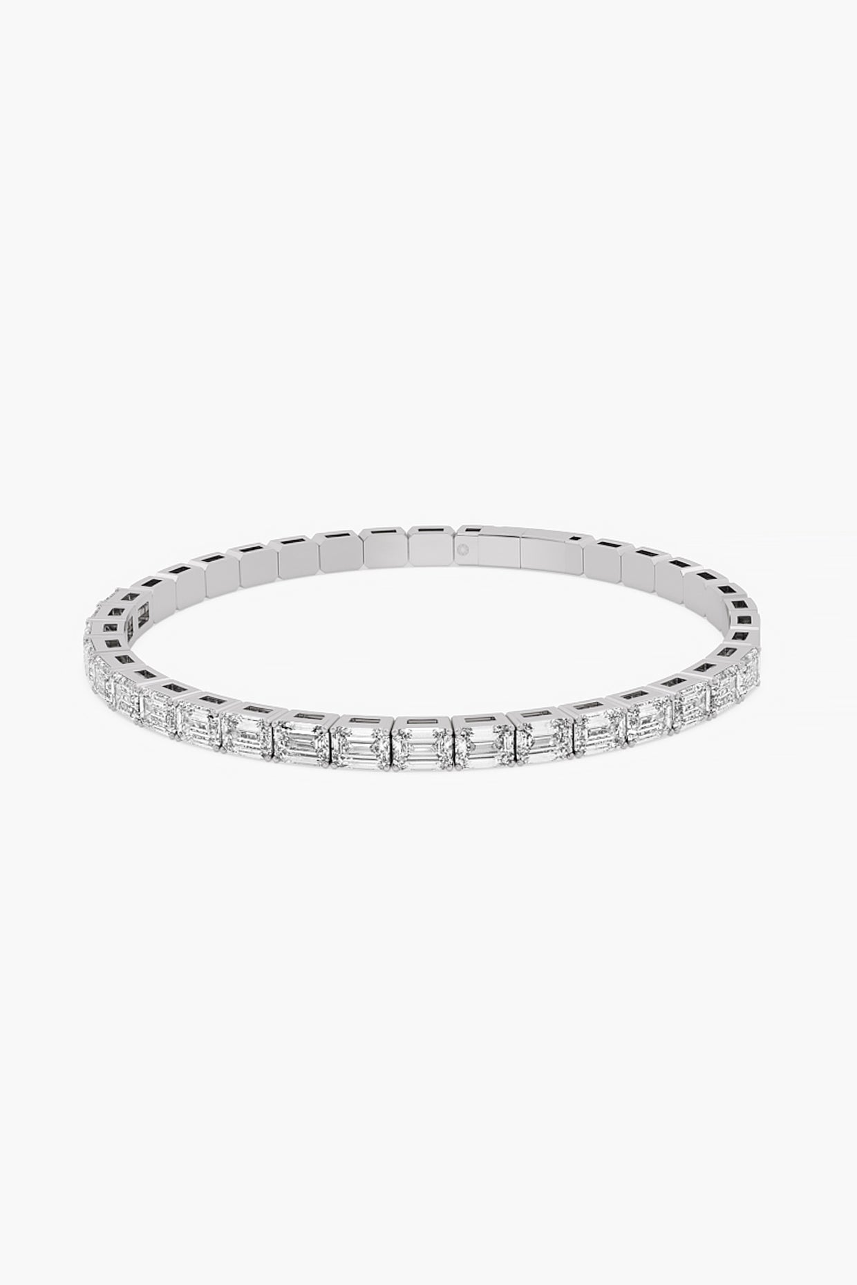 14kt White Gold Finish Lab Grown Emerald-Cut Diamond Bangle