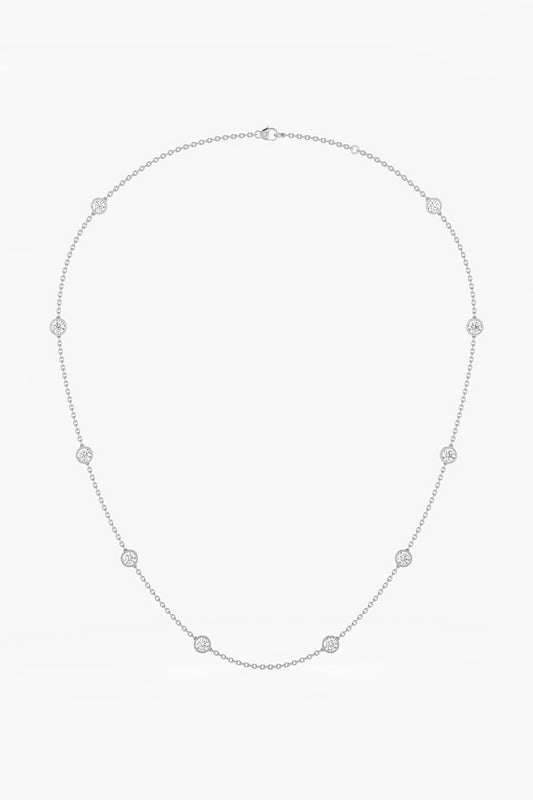 14kt White Gold Finish Lab Grown Round-Cut Diamond Necklace