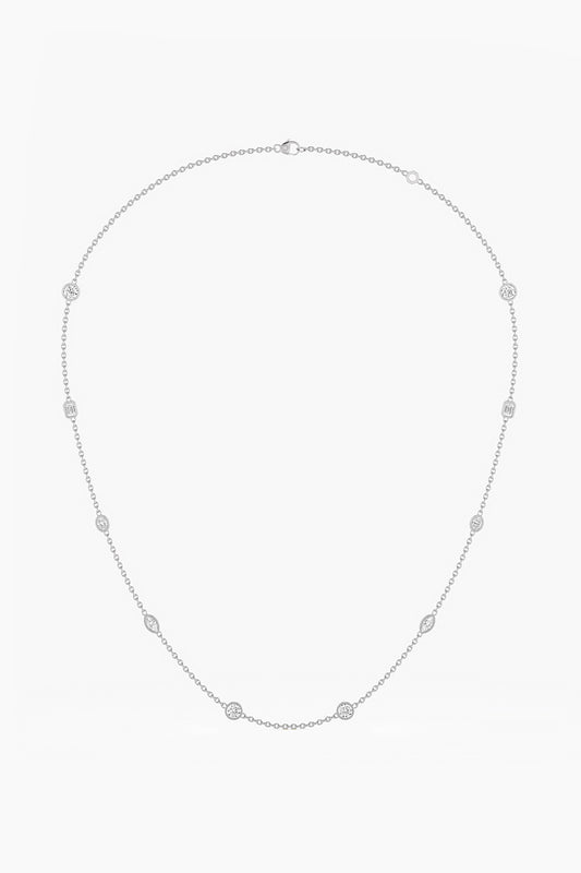 14kt White Gold Finish Lab Grown Round & Marquise-Cut Diamond Necklace