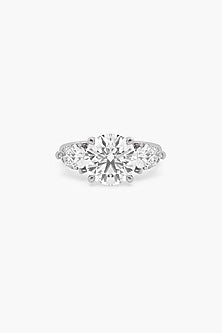 14kt White Gold Finish Lab Grown Ashth-Cut & Pear-Cut Diamond Trio Ring