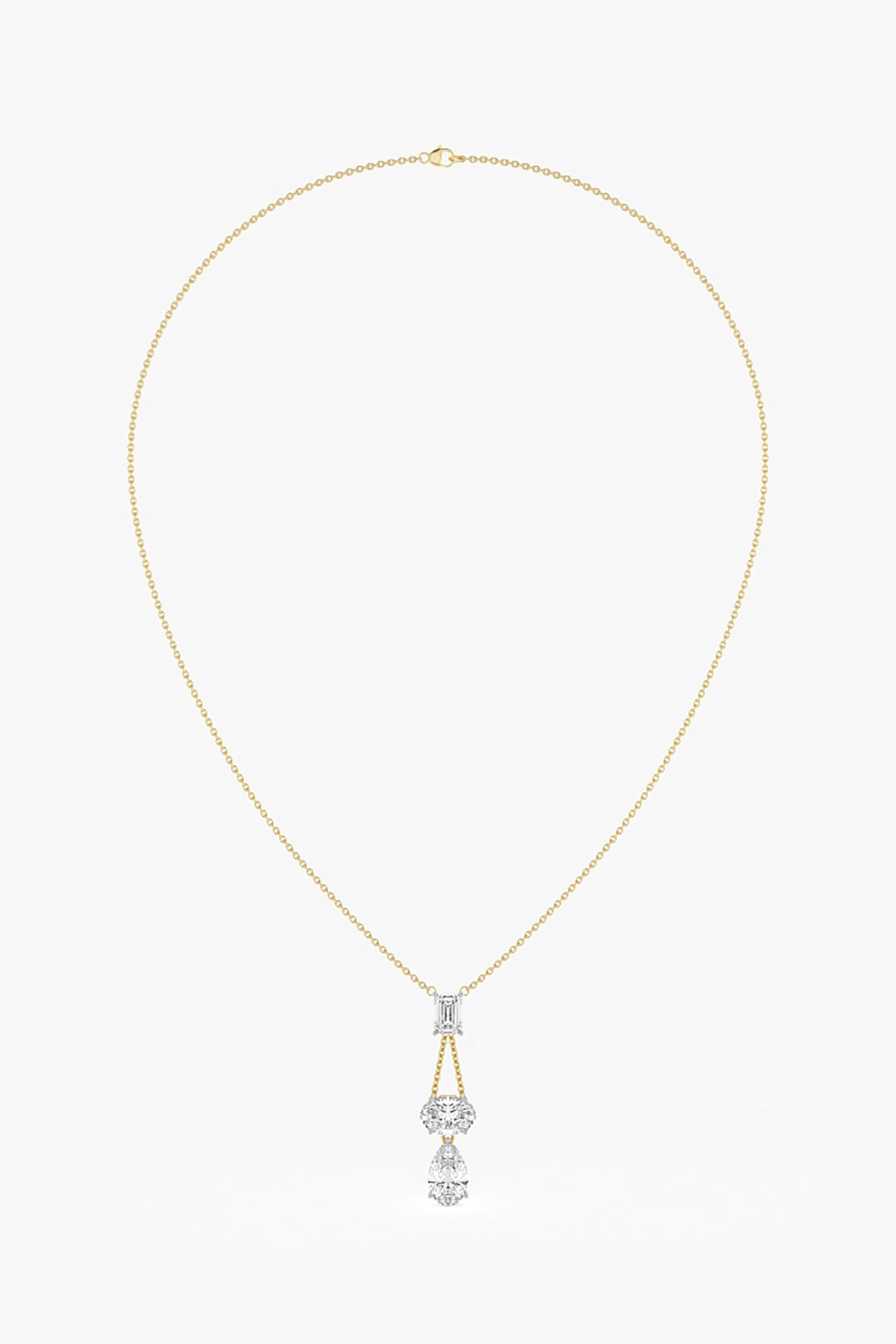 14kt Yellow Gold Finish Lab Grown Emerald & Pear-Cut Diamond Drop Necklace