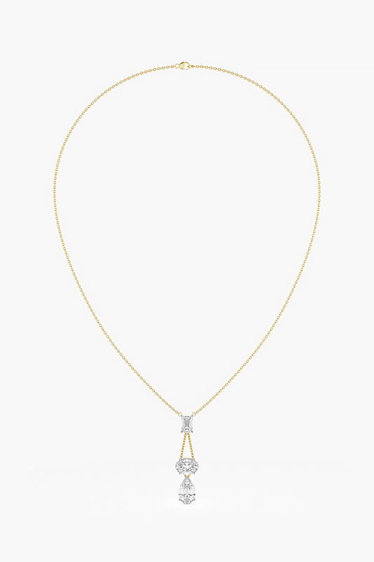 14kt Yellow Gold Finish Lab Grown Emerald & Pear-Cut Diamond Drop Necklace