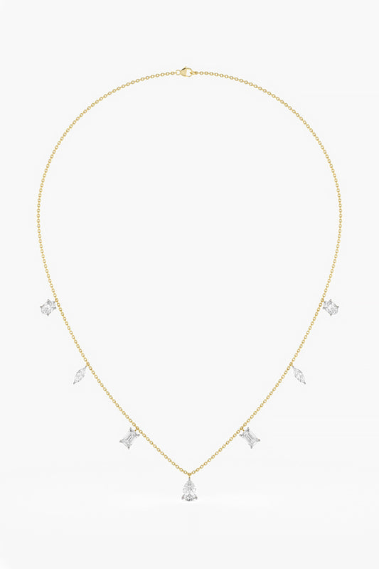 14kt Yellow Gold Finish Lab Grown Emerald & Pear-Cut Diamond Necklace