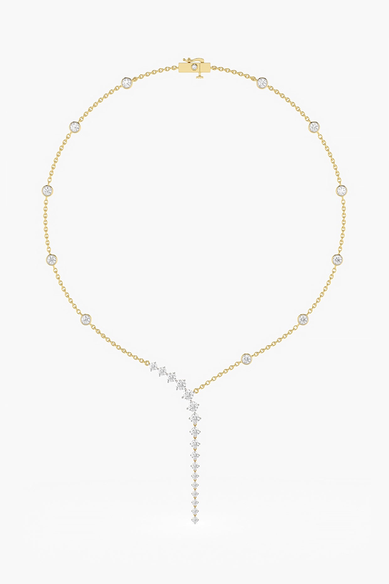 14kt Yellow Gold Finish Lab Grown Round & Ashth-Cut Diamond Drop Necklace